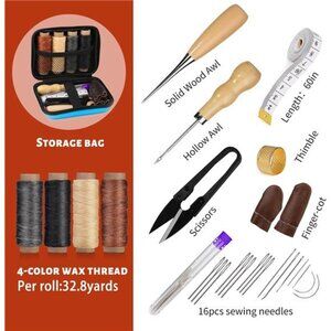 Leather Sewing Kit, Leather Stitching Kit with Sewing Awl, Needles, Waxed Thread
